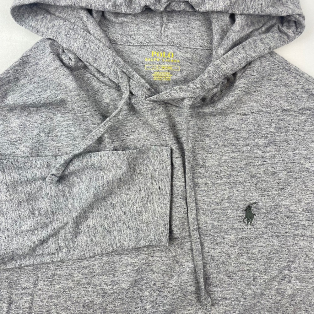 Polo Ralph Lauren Mens Heather Grey Long Sleeve Hooded T-Shirt Pony Logo Large